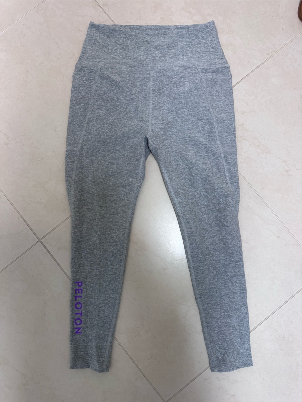 Beyond Yoga Gray High-Rise Leggings with Purple Logo